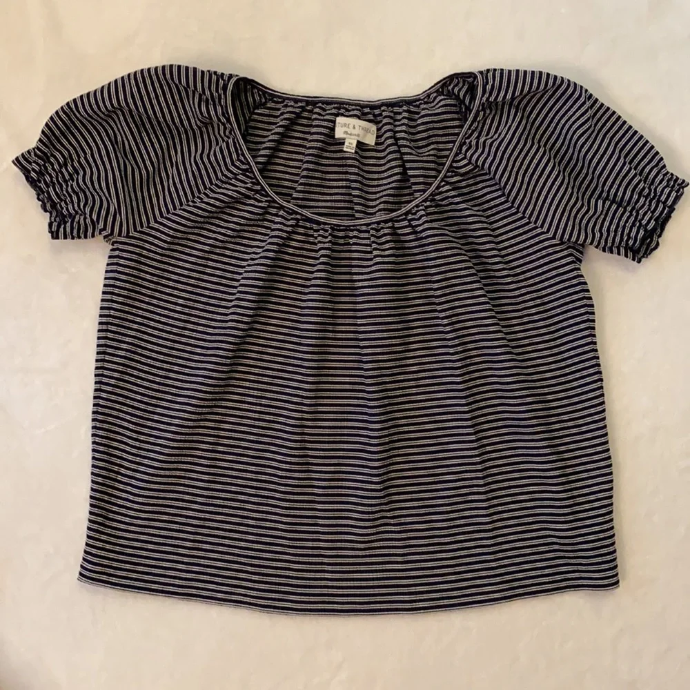Madewell | Texture & Thread Peasant Top Deep Navy Ellis Striped Blue/White (XS) - Picture 4 of 16